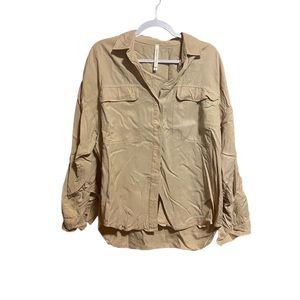Beige Oversized Boyfriend Fit Button Up | Babaton | Beige | Size M